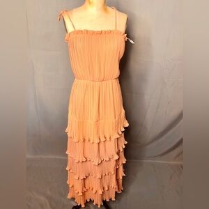 Lulu's Pleated Full Length Dress in Coral